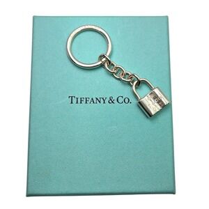 Tiffany Co Sterling Silver Padlock Charm Keychain Key Ring Authentic